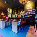 Bar Interior Chandelier Are You Mad Sign Neon Bar Stools — The Mad House Dean Street, Newcastle
